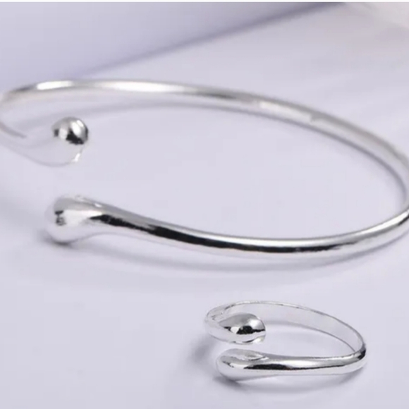 925 Sterling Silver Waterdrop Jewelry Set Bracelet Necklace Earrings Ring - Picture 16 of 16